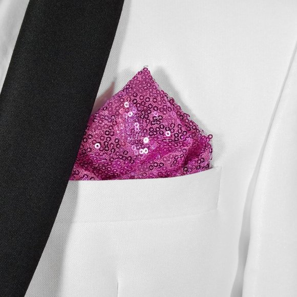 Men's Hot Pink Sequin Pre-Folded Pocket Square Insert - Point Design - Picture 1 of 5